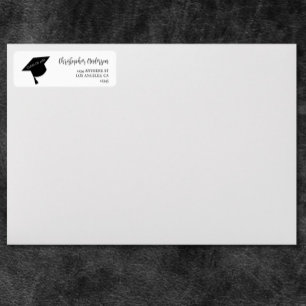 Minimalist Grad Cap Black & White Graduation Return Address Label