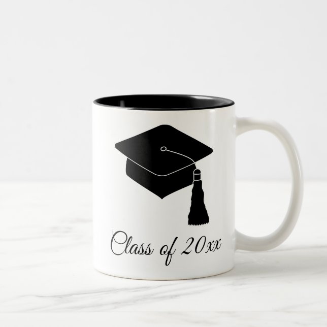 Minimalist Grad Cap Class Year Two-Tone Coffee Mug (Right)