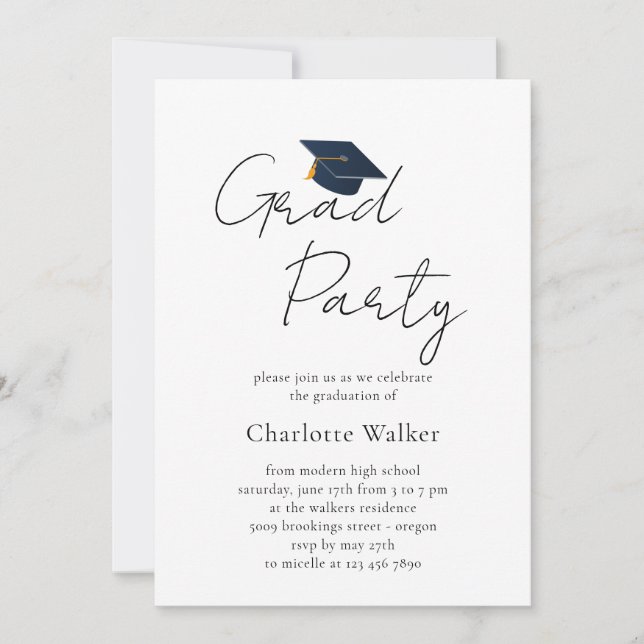 Minimalist Grad Hat & Elegant Typography Invitation (Front)