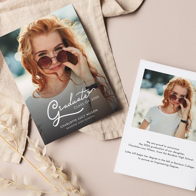 Minimalist Grad Modern 2 Photos Graduation Announcement (Graduation 2024 Two Photos Grad Announcement)