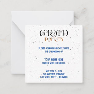 Minimalist Grad Party Blue Black & White Script Card