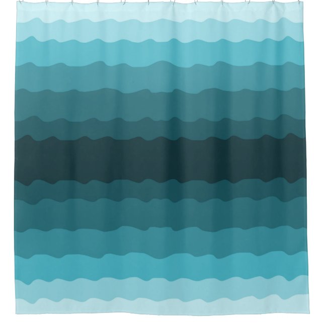 Minimalist Gradient Blue Ocean Waves Pattern  Shower Curtain (Front)