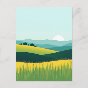 Minimalist Gradient Hills and Grass Landscape Postcard