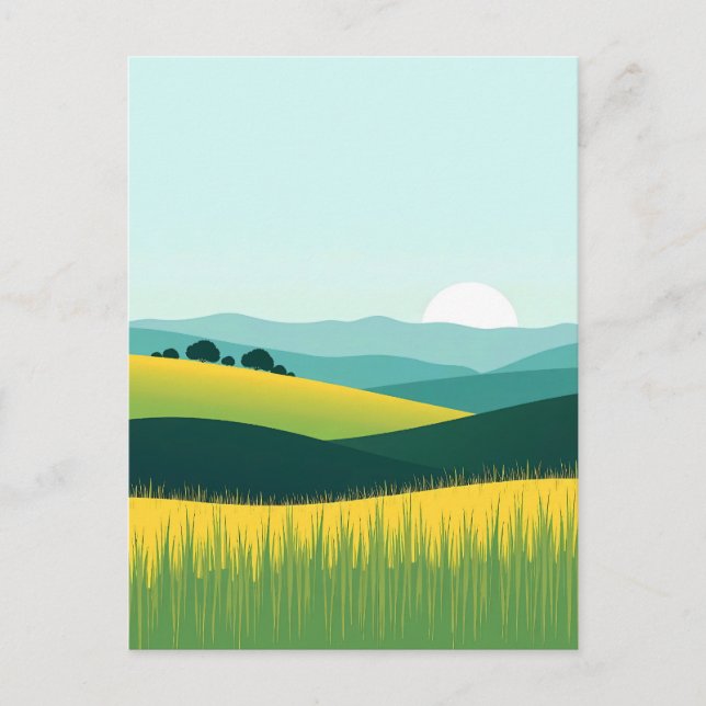 Minimalist Gradient Hills and Grass Landscape Postcard (Front)