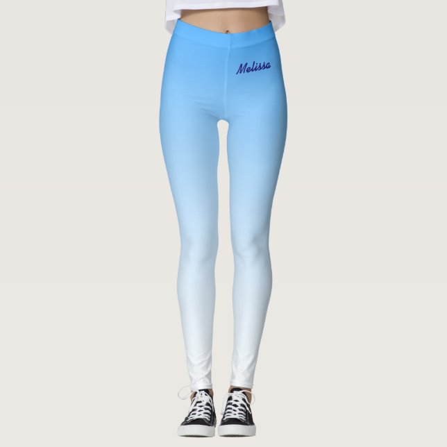 Minimalist Gradient with Your Name on Sky Blue Leggings (Front)