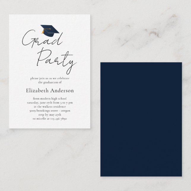 Minimalist Graduate Cap & Custom Name Card (Front/Back)