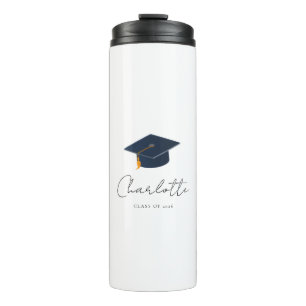 Minimalist Graduate Cap & Custom Name Thermal Tumbler