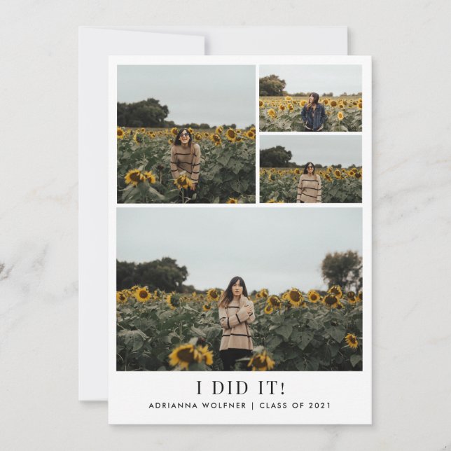 Minimalist Graduate Photo Collage | I Did It Thank You Card (Front)