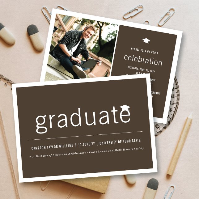 Minimalist Graduate Photo Simple Graduation Party Invitation (Creator Uploaded)