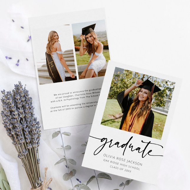 Minimalist Graduate Script Budget Photo Graduation Announcement (Creator Uploaded)