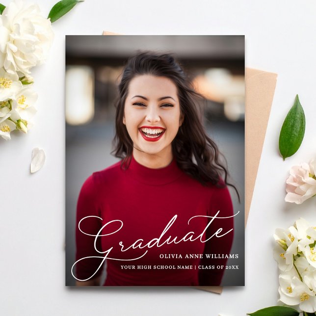 Minimalist Graduate Script High School Graduation Announcement (Creator Uploaded)