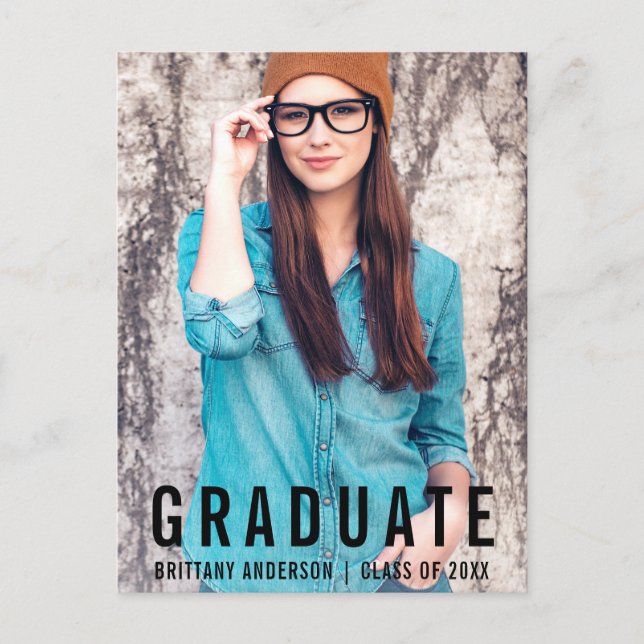 Minimalist Graduation Announcement (Blank Back) Postcard (Front)