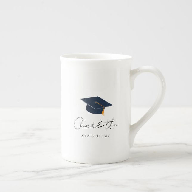 Minimalist Graduation Cap & Custom Name Bone China Mug (Right)