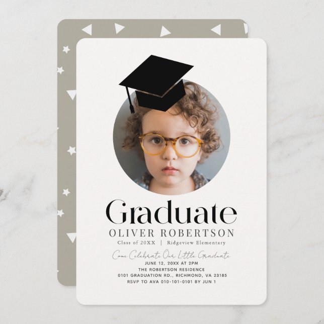 Minimalist Graduation Cap Kids Photo Invitation (Front/Back)