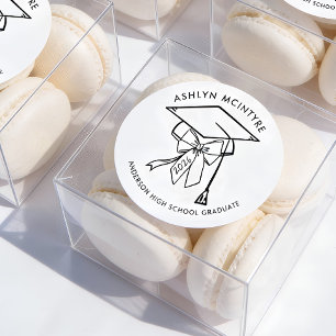Minimalist Graduation Cap with Bow Classic Round Sticker