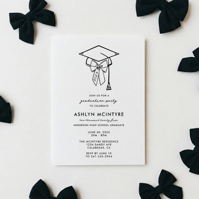 Minimalist Graduation Cap with Bow Invitation (Creator Uploaded)