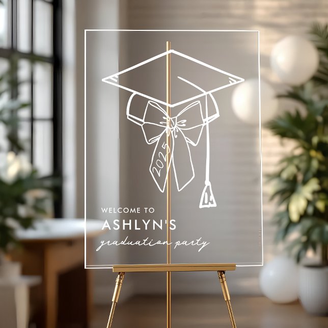 Minimalist Graduation Cap with Bow Welcome Acrylic Sign (Acrylic Graduation Welcome Sign)