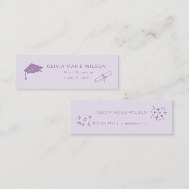 Minimalist Graduation Icon Name Card Purple (Front/Back)