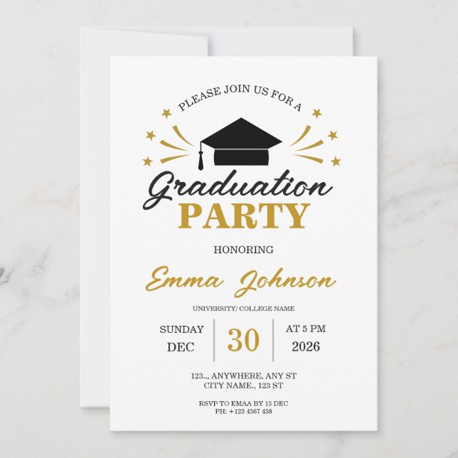 Minimalist Graduation Party Invitation (Front)