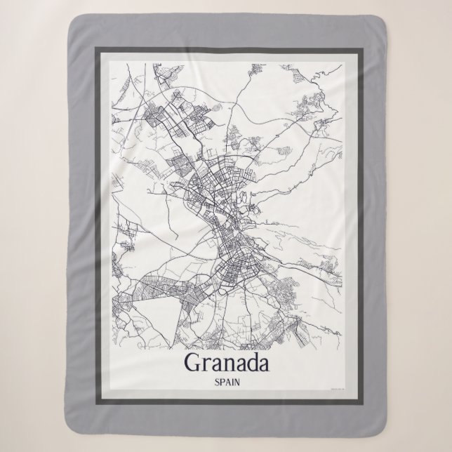 Minimalist Granada City Map Sherpa Blanket (Front)