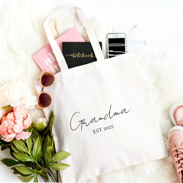 Minimalist Grandma EST 2025  | Personalised Gift Tote Bag (Creator Uploaded)