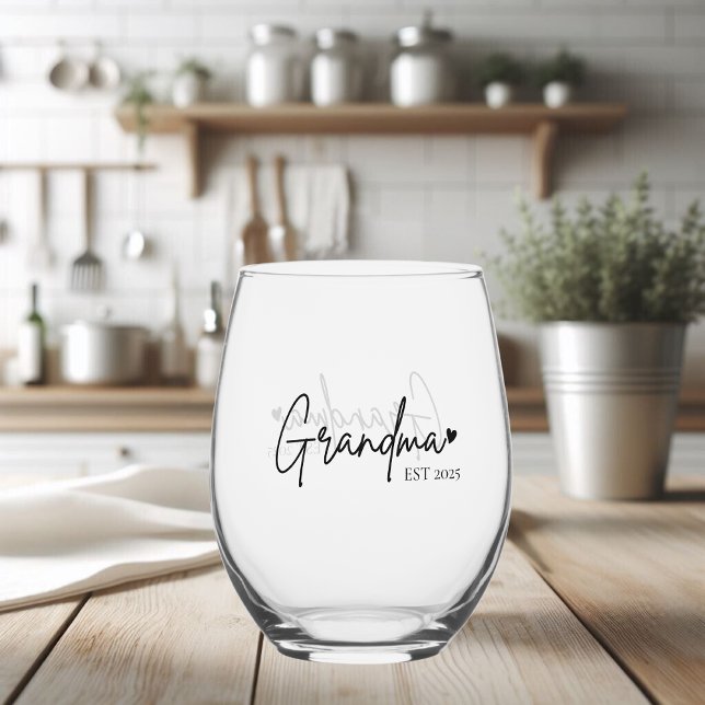 Minimalist Grandma EST | New Grandma Gift Stemless Wine Glass (Creator Uploaded)