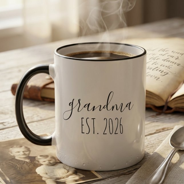 Minimalist Grandma Est Year Elegant Script Design Mug (Creator Uploaded)