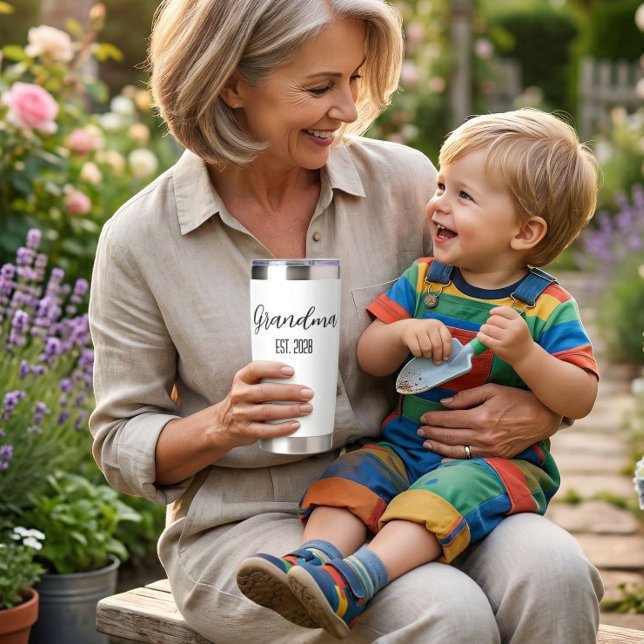 Minimalist Grandma Established Black Script Text Insulated Tumbler (Creator Uploaded)