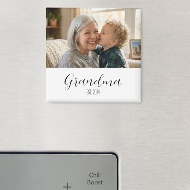 Minimalist Grandma Established Black Script Text Magnet (Creator Uploaded)