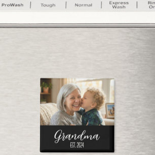 Minimalist Grandma Established White Script Text Magnet