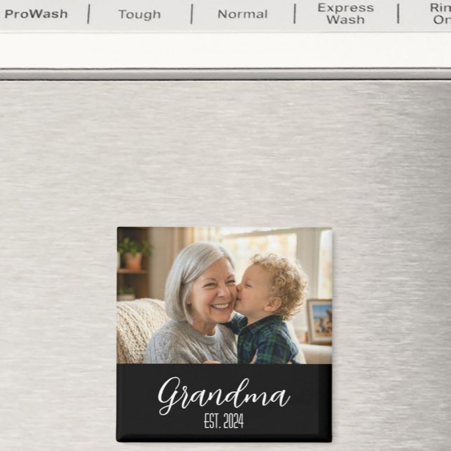 Minimalist Grandma Established White Script Text Magnet (Creator Uploaded)
