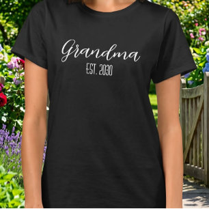 Minimalist Grandma Established White Script Text T-Shirt