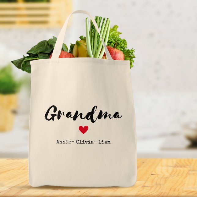 Minimalist Grandma Script Custom Grandkids Names Tote Bag (Creator Uploaded)