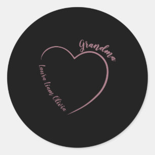 Minimalist Grandma With Grandkids Names And Heart  Classic Round Sticker