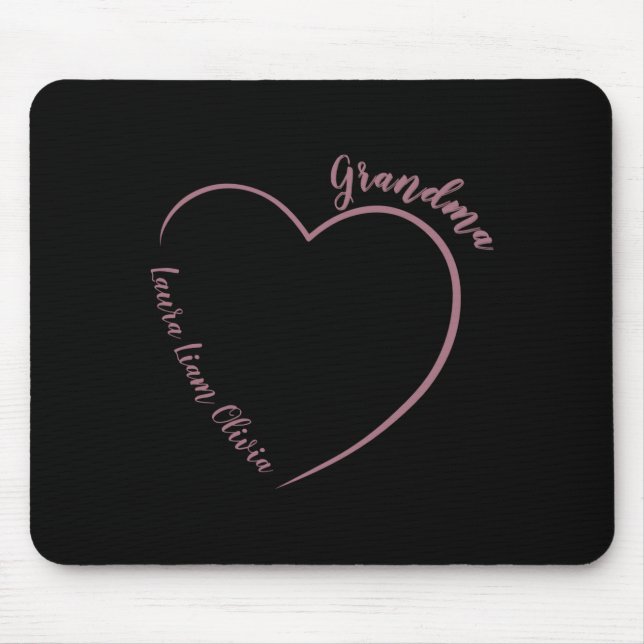 Minimalist Grandma With Grandkids Names And Heart  Mouse Pad (Front)