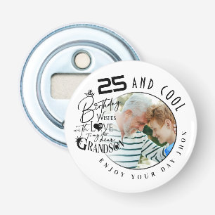 Minimalist Grandson Birthday Lettering Photo Bottle Opener