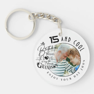 Minimalist Grandson Birthday Lettering Photo Key Ring