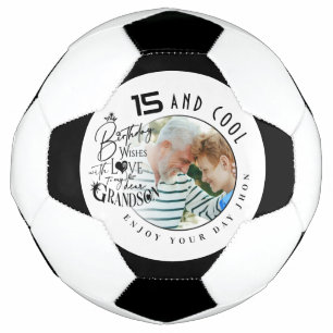 Minimalist Grandson Birthday Lettering Photo Soccer Ball