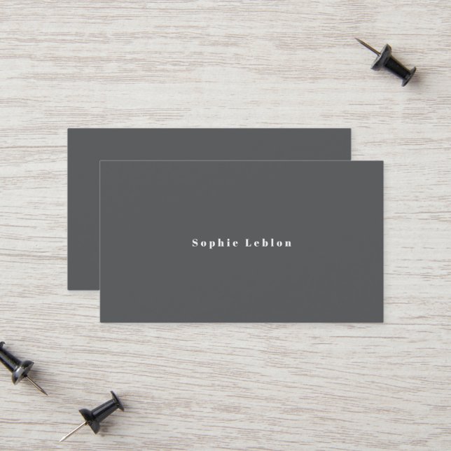 Minimalist gray contact card with serif font name (Front/Back In Situ)