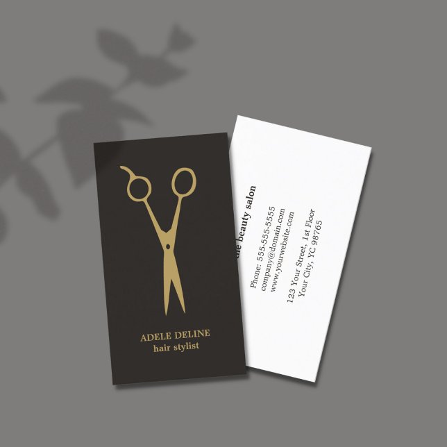 Minimalist Gray Gold Scissor Hair Stylist Business Card (Creator Uploaded)