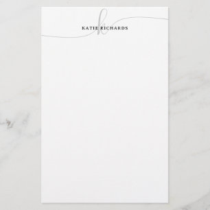 Minimalist Gray Script Monogram Stationery