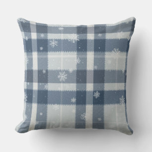 Minimalist Gray & Silver Snowflake Plaid Cushion