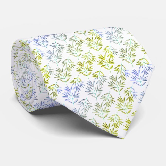Minimalist Green and Blue Gradient Leaf Stems Tie (Rolled)