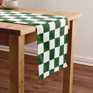 Minimalist Green and White Chequered Pattern Short Table Runner