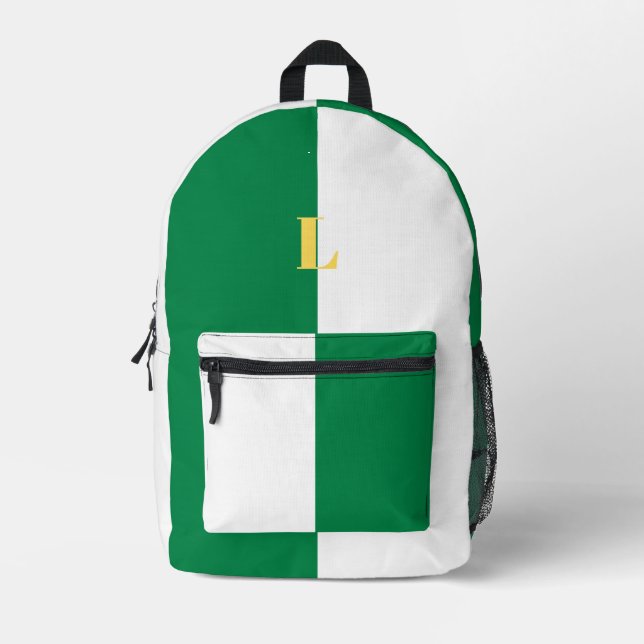 Minimalist Green and White Custom Name Backpack (Front)