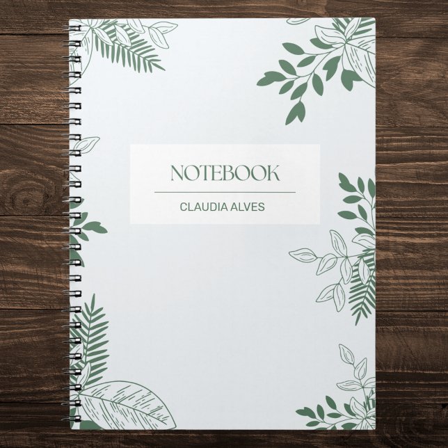 Minimalist Green and White Leaves Personalised Notebook (Creator Uploaded)