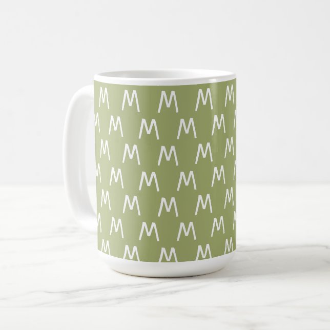 Minimalist Green and White Monogram Coffee Mug (Front Left)