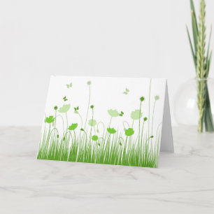 Minimalist Green and White Poppies Meadow Floral Card