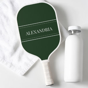 Minimalist Green and White Simple Elegant Name Pickleball Paddle