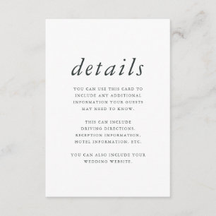 Minimalist Green and White Wedding Guest Details Enclosure Card